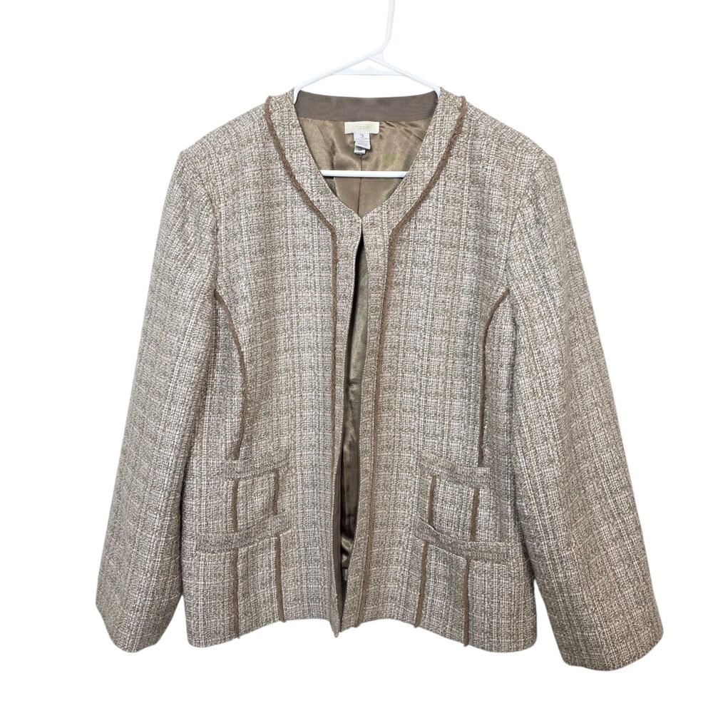 Chico's Cream Brown Knit Mature Going Out Professional Career Blazer Size XL